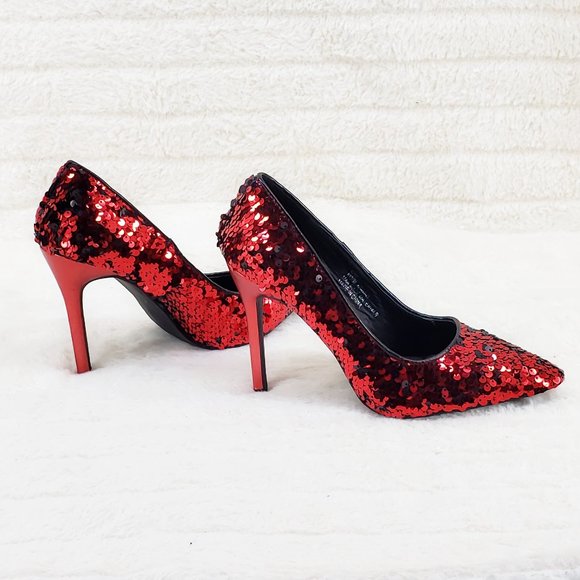 Final Sale Close Out Red Sequin High Heel Pumps - Picture 3 of 9